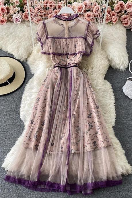 Cute A Line Dress Purple Lace Dress