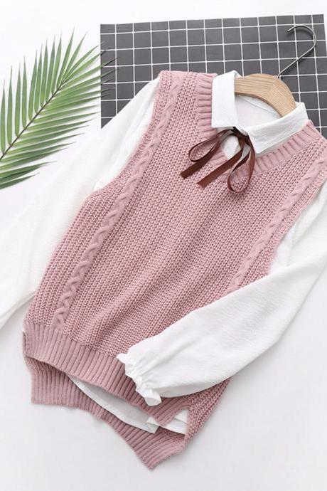 Cute two pieces sets sweater + long sleeve shirt