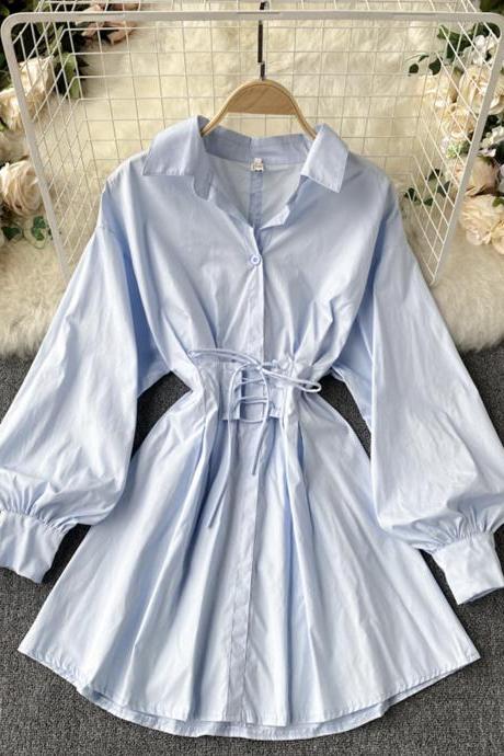 A line lace-up halter shirt dress fashion dress