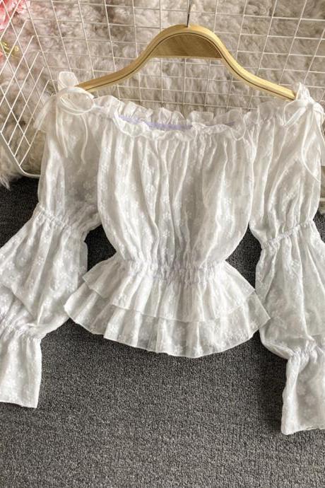 Cute lace tops white long sleeve tops