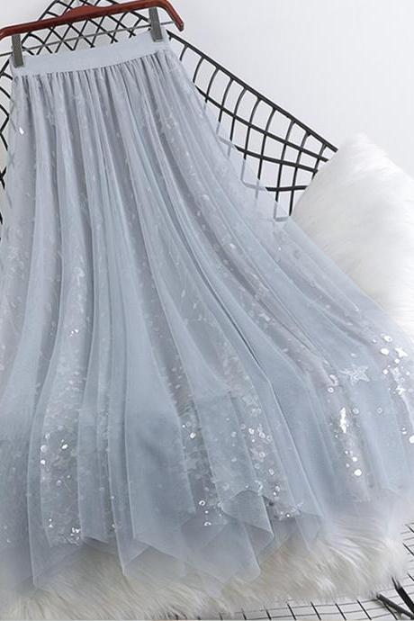 Cute A line tulle sequins skirt