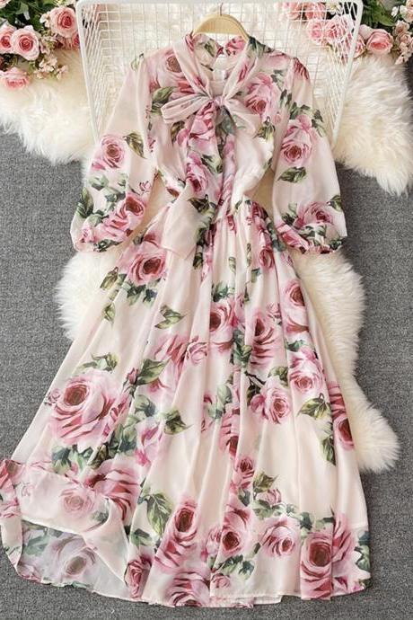 Stylish A line floral long sleeve dress fashion dress
