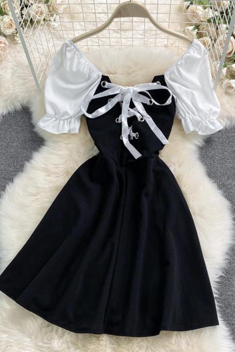 Cute black and white short dress fashion dress