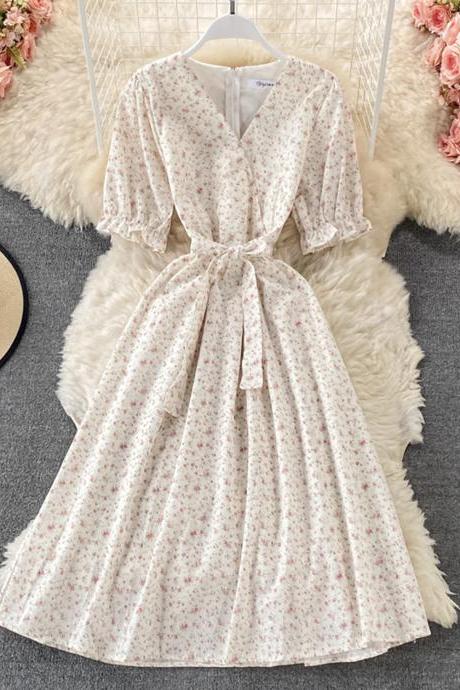 Cute A line floral short dress fashion dress