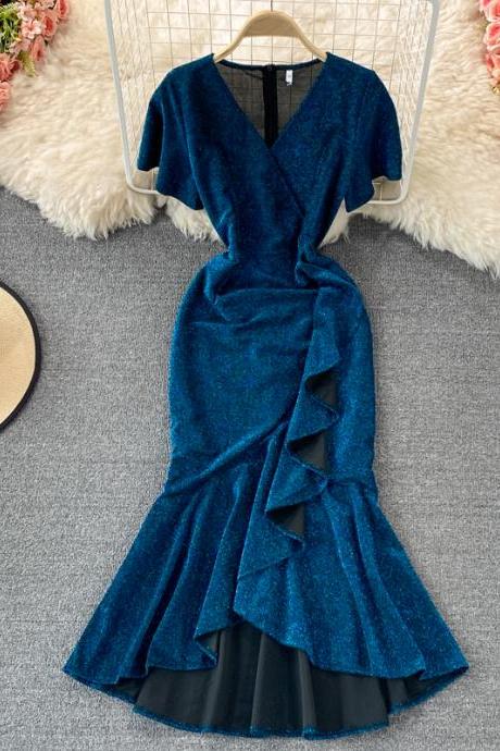 Elegant V Neck Fishtail Dress Fashion Dress