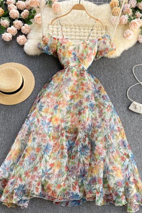 Stylish A line floral off shoulder dress fashion dress