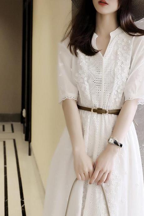 Elegant A line white cutout dress