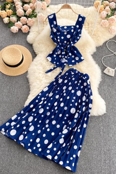 Cute Regular Polka Dot Dress Two Pieces Dress