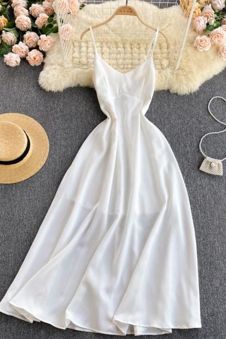 White V Neck A Line Dress Fashion Dress