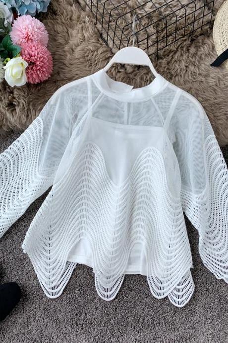Cute flared sleeve lace top