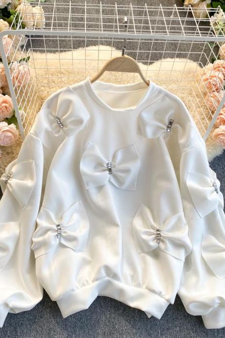 Cute long-sleeved tops with bow