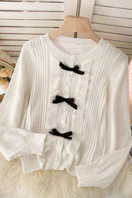 Lovely Bow-knot Long-sleeved Cardigan Sweater