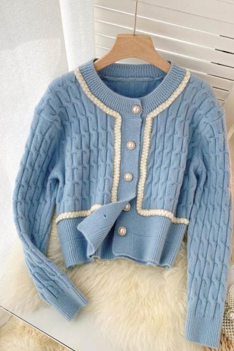 Cute Knitted Short Long Sleeve Sweater