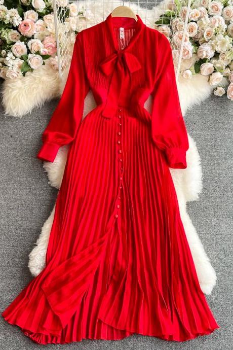 Red chiffon long sleeve dress fashion dress