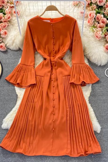 Orange A line long sleeve dress fashion dress
