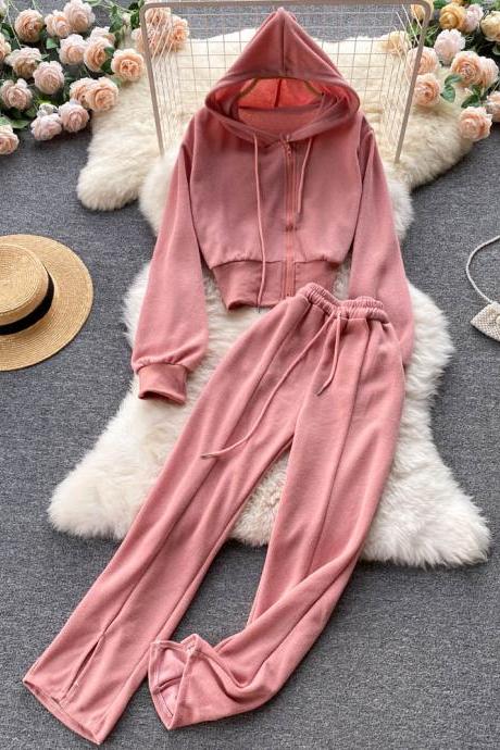 Cute casual suit hooded sweater + loose sweatpants