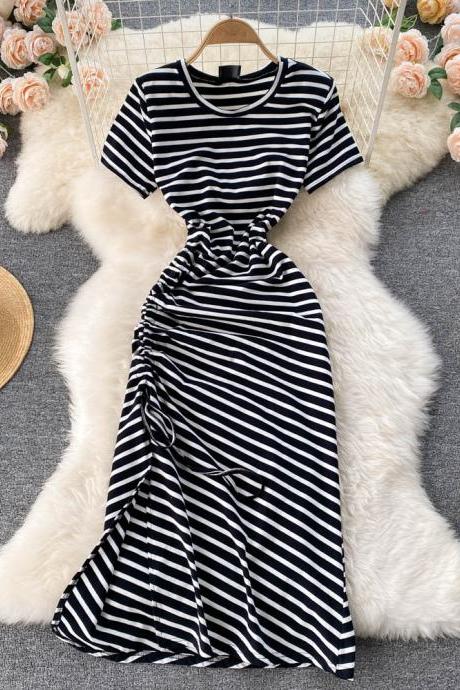 Simple Striped Round Neck Dress Fashion Dress