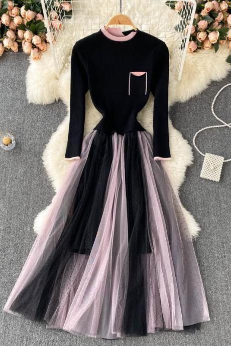 Black Tulle Long Sleeve Dress A Line Fashion Dress
