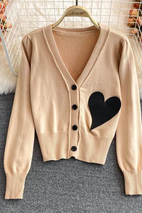 Lovely Heart Cardigan Long Sleeve Sweater