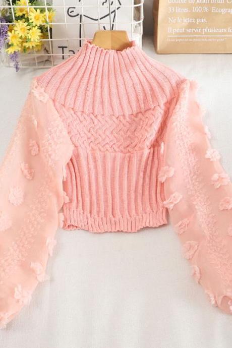 Sweet applique long sleeve cropped sweater