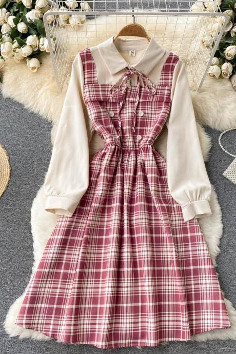 Cute Plaid Long Sleeve Dress Fashion Dress