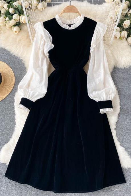 Cute Velvet Long Sleeve Dress A Line Fashion Dress