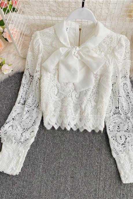 White lace long sleeve tops lace tops
