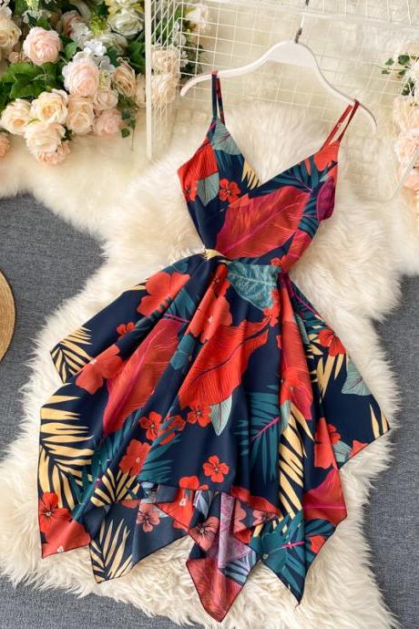 Cute Irregular Off-the-shoulder Short Dress Floral Dress