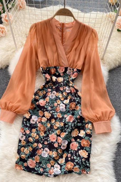 Elegant tulle floral dress long sleeve fashion dress
