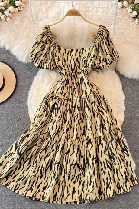 Cute Leopard Print Dress A Line Fashion Dress
