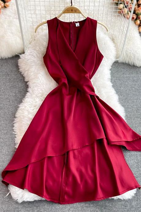 Red V Neck Short Dress Fashion Dress