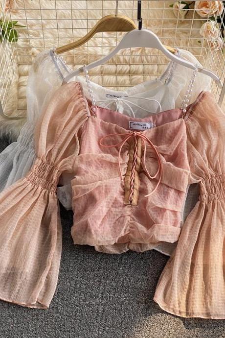 Sweet tulle lace ups tops fashion tops