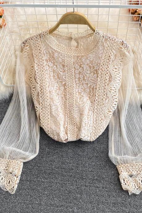Cute lace long sleeve tops lace tops