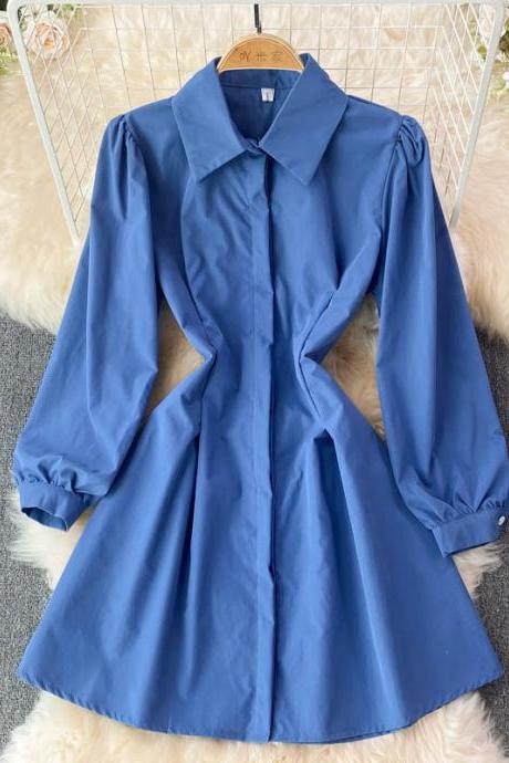 Fashionable age reduction waist slimming shirt dress female temperament mid-length western style A-line dress