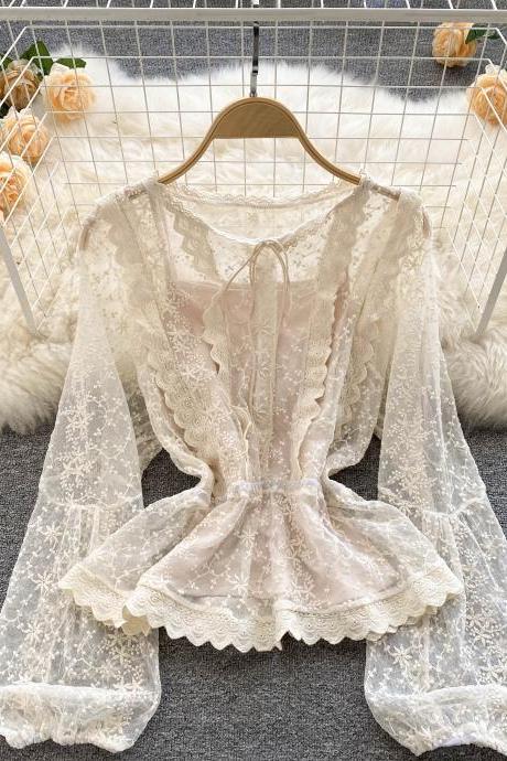 Lovely lace long sleeve tops fashion tops