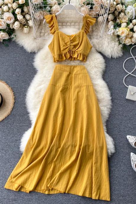Cute yellow two pieces dress fashion dress