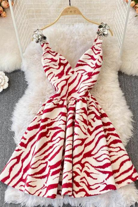 Cute v-neckline zebra print short dress