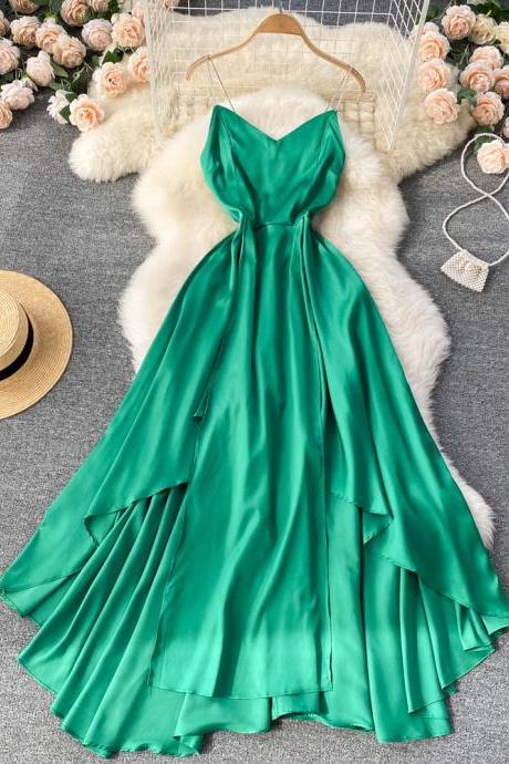 Cute A Line Irregular Dress Green Fashion Dress