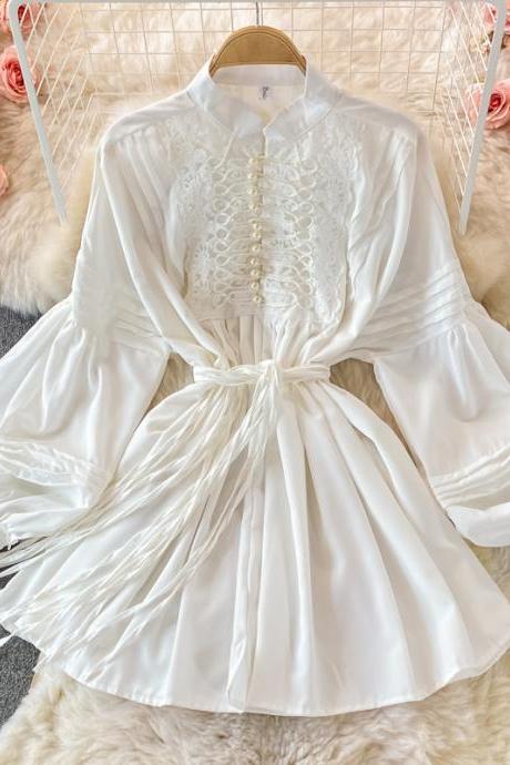 Sweet lace long sleeve dress fashion dress