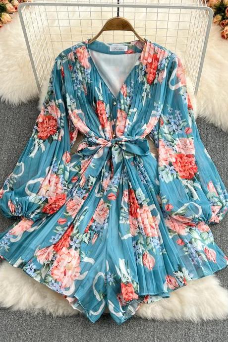 Cute v neck floral long sleeve jumpsuit fashion jumpsuit