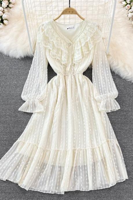 Cute Lace Long Sleeve Dress A Line Fashion Dress