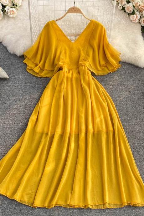 Yellow Chiffon A Line Dress Yellow Fashion Dress