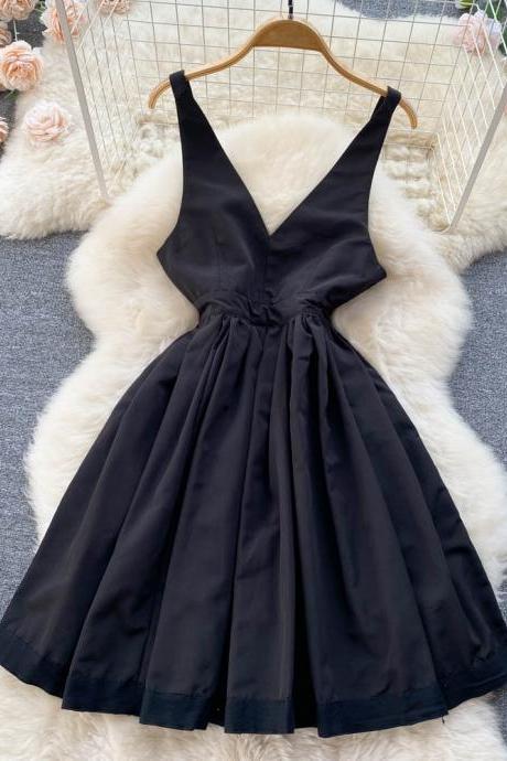 Black V Neck Short Dress Fashion Dress