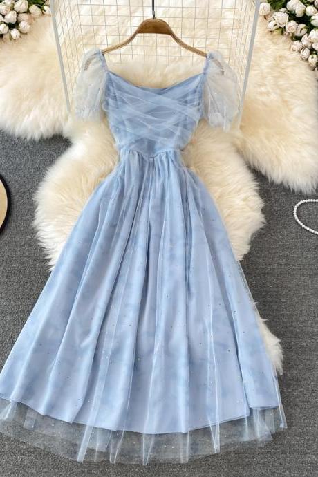 Blue Tulle Short Dress A Line Summer Dress