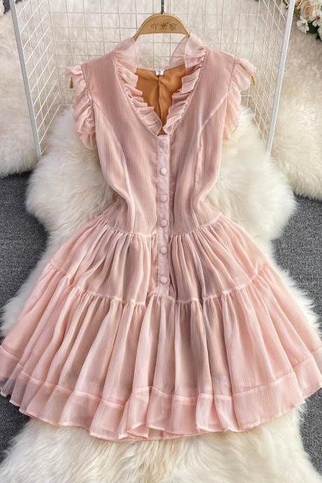 Pink V Neck Tulle Short Dress Fashion Dress
