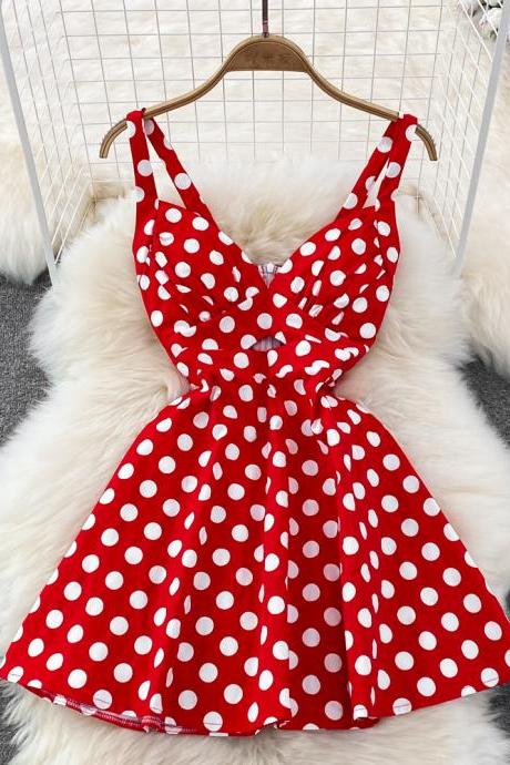 Sexy A-line V-neck Polka-dot Dress Fashion Dress