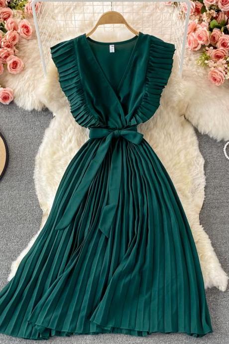 Simple V-neck Chiffon Short Dress Fashion Dress
