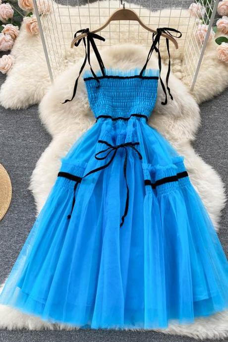 Cute Tulle Blue Short A Line Dress Fashion Dress