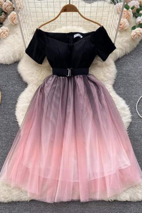 Black and Pink Tulle Short A Line Dress Fashion Dress
