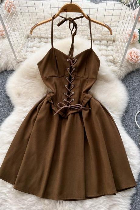 Cute Lace-up Short Dress, A-line Fashion Dress